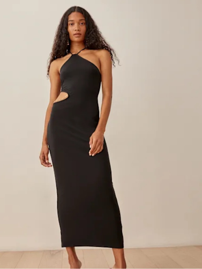 Reformation Black Halter Cutout Maxi Dress